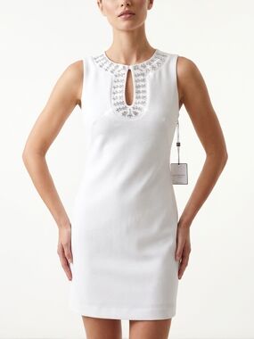 Laundry By Shelli Segal White Sleeveless Embellished Keyhole Mini Dress NWT-